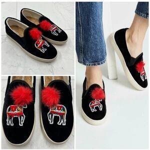 New in Box Soludos Velvet Show Pony Sneakers In Black Sz 6